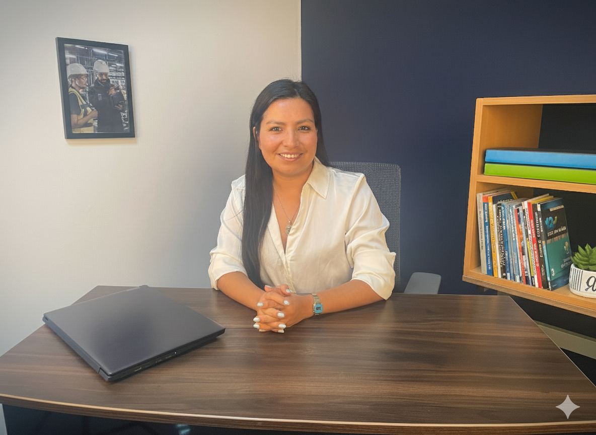 Patricia en su escritorio